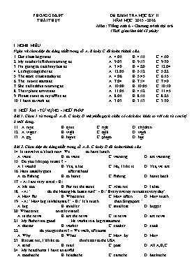 Đề kiểm tra học kỳ II môn Tiếng Anh Lớp 6 (Chương trình đại trà) - Năm học 2015-2016 - Phòng GD & ĐT Thái Thụy